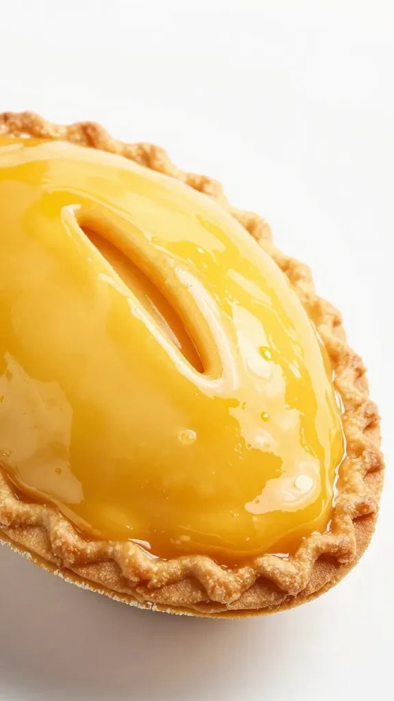 vent-slit half-moon pie, glossy egg wash sheen