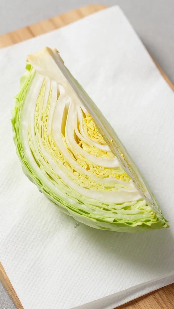 single cabbage wedge, salted and blotted on paper towel