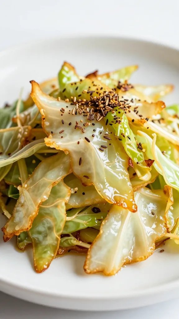 fried cabbage with toasted caraway, shallow depth of field