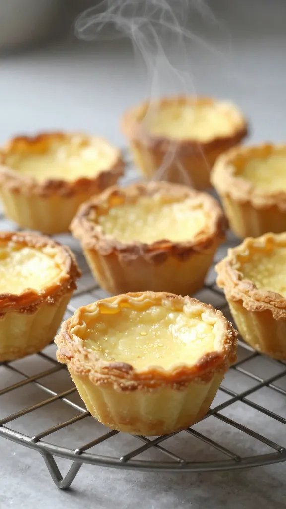 cooled mini quiche on wire rack, steam faintly rising