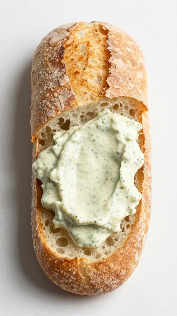 toasted ciabatta roll spread with herbed mayo, macro