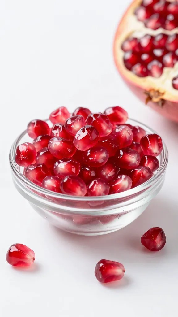 fresh pomegranate arils in small glass bowl