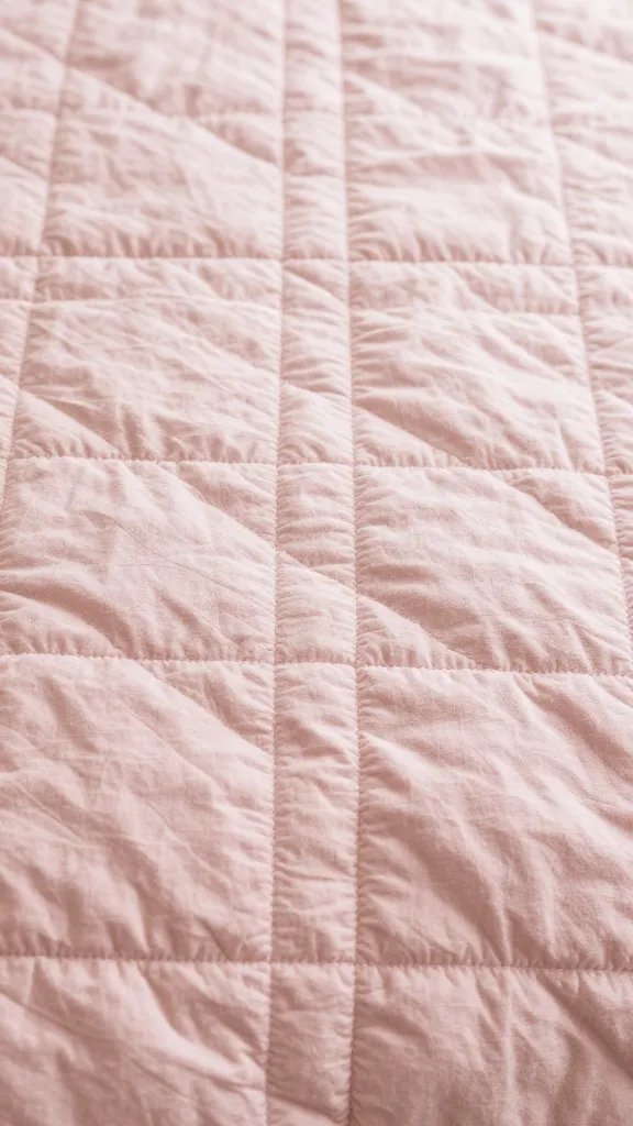 blush quilt texture, soft daylight closeup