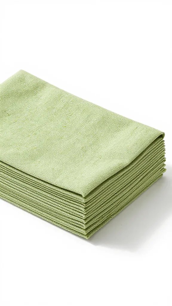 pistachio green linen napkin stack, shallow depth