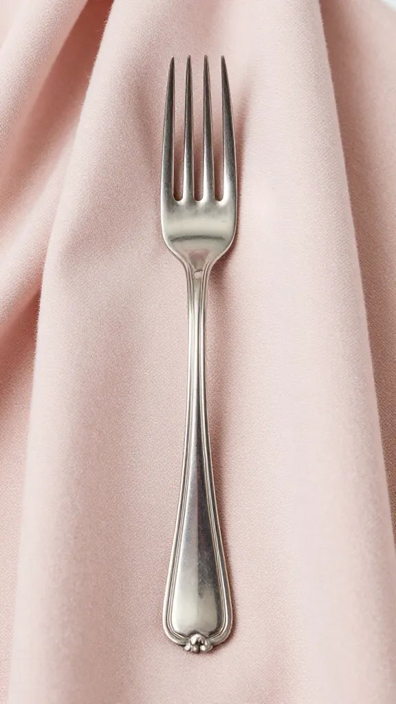 mismatched vintage fork on blush throw, closeup