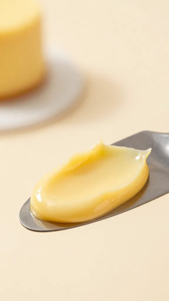 cake server with buttercream smear, soft focus background