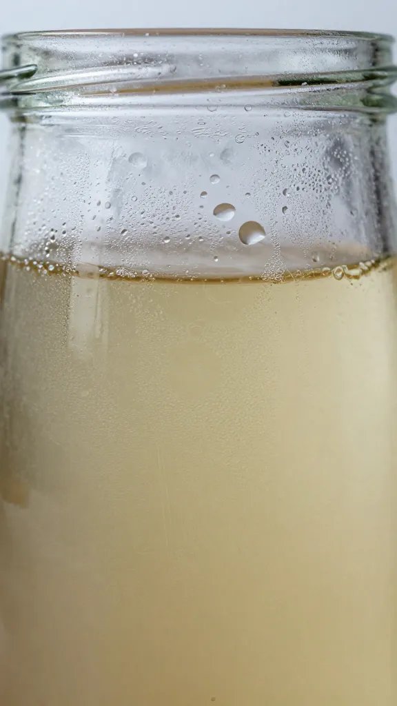 condensation on hot soup jar glass, tight macro
