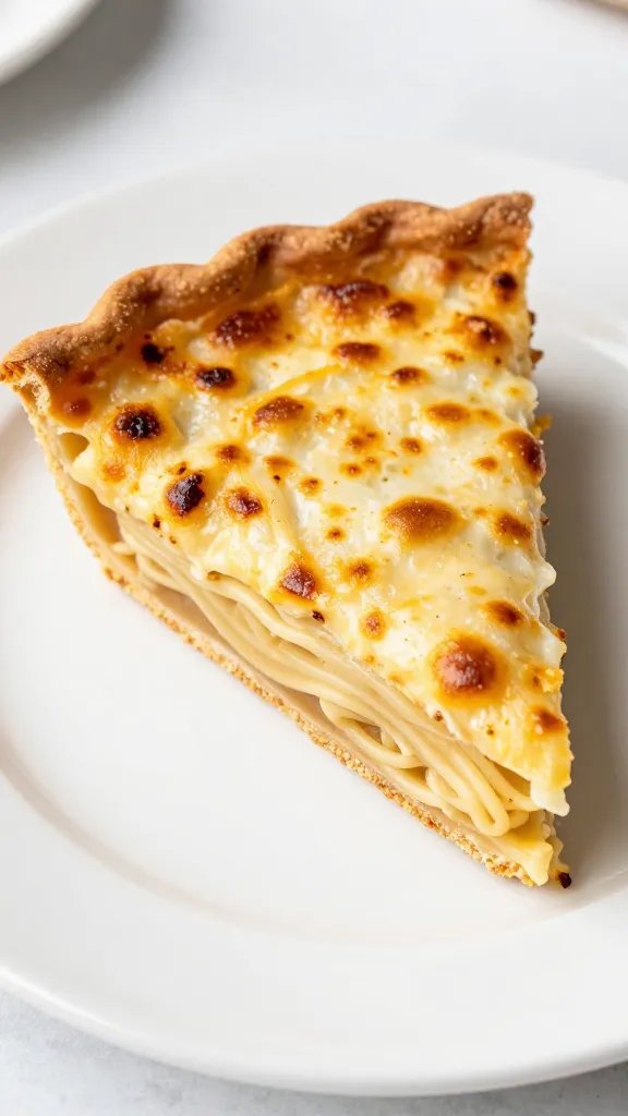 Single slice spaghetti pie with browned cheese crust