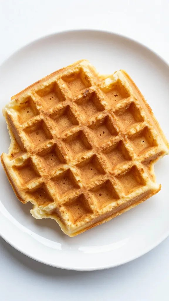 Spaghetti waffle on plate, crisp grid texture, overhead