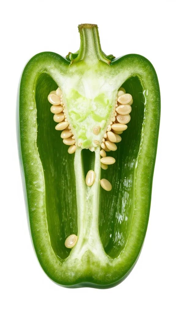 single jalapeño cross-section showing seeds and membrane