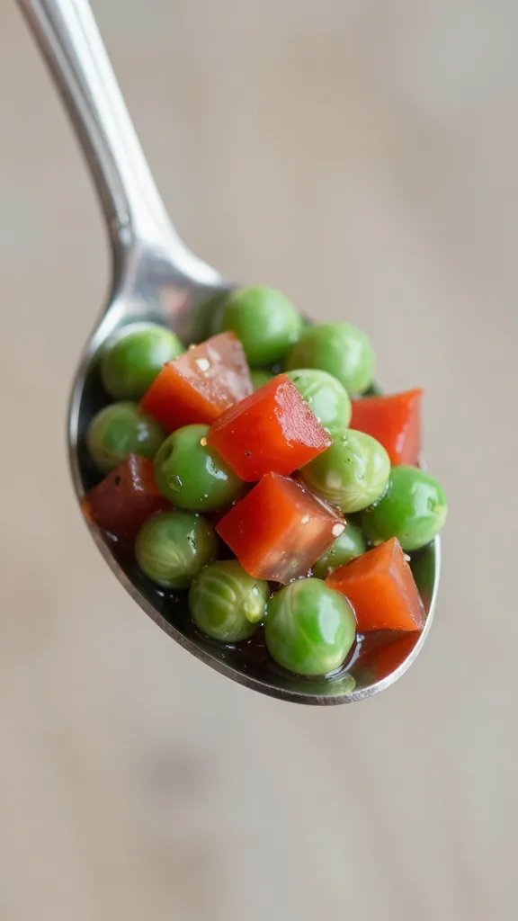 pea-size pico de gallo on silver spoon