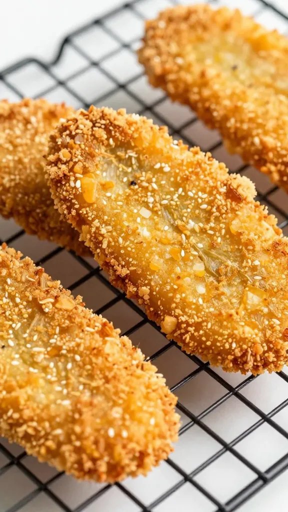 Breaded eggplant cutlet closeup on cooling rack