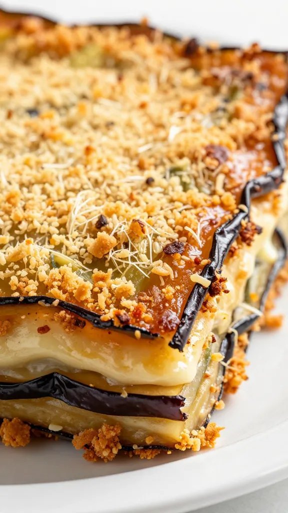 Crisp panko crust detail on eggplant parmesan corner