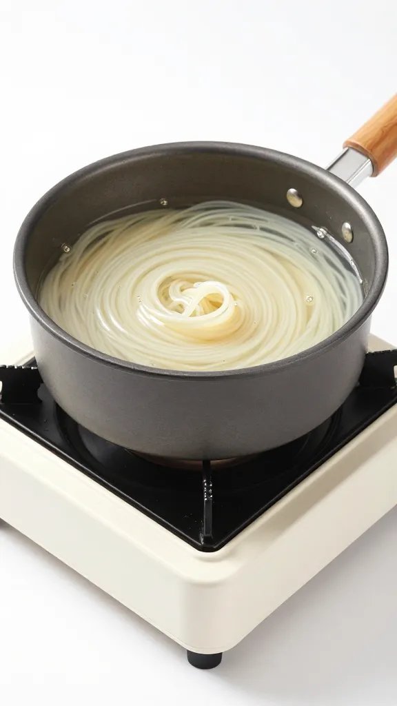 portable burner pot with starchy noodle water swirl