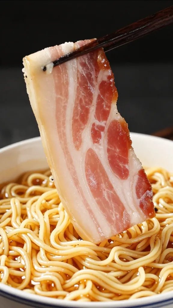 splash of rendered guanciale fat over ramen noodles