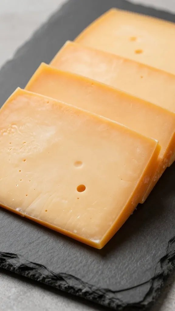 closeup of sliced cheddar on matte slate board