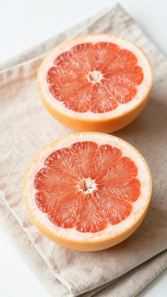 halved grapefruit on linen napkin