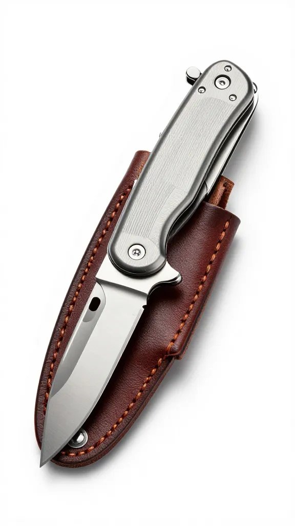 stainless travel knife on leather sheath