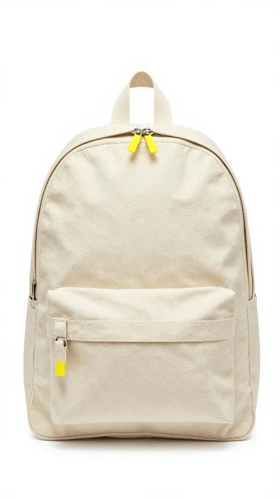 clay canvas backpack with lemon zipper pull, studio lit