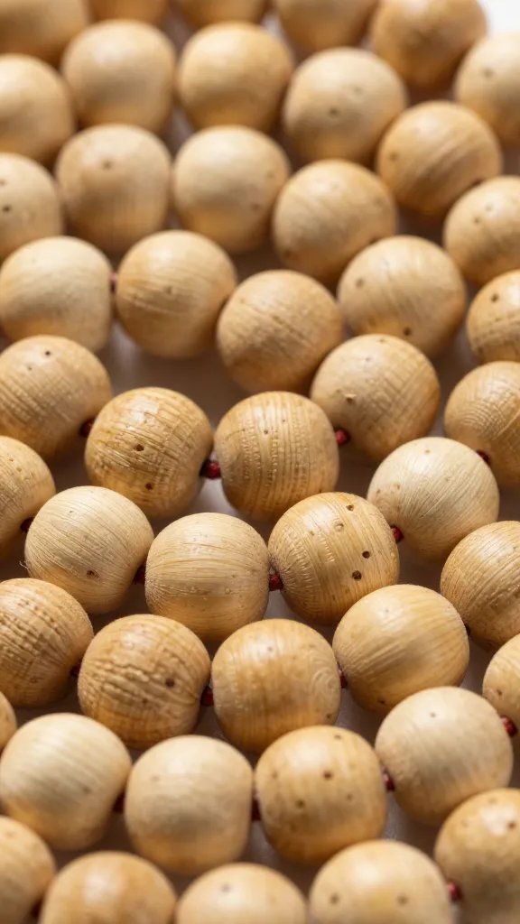 nylon-corded bamboo beads, tight macro detail