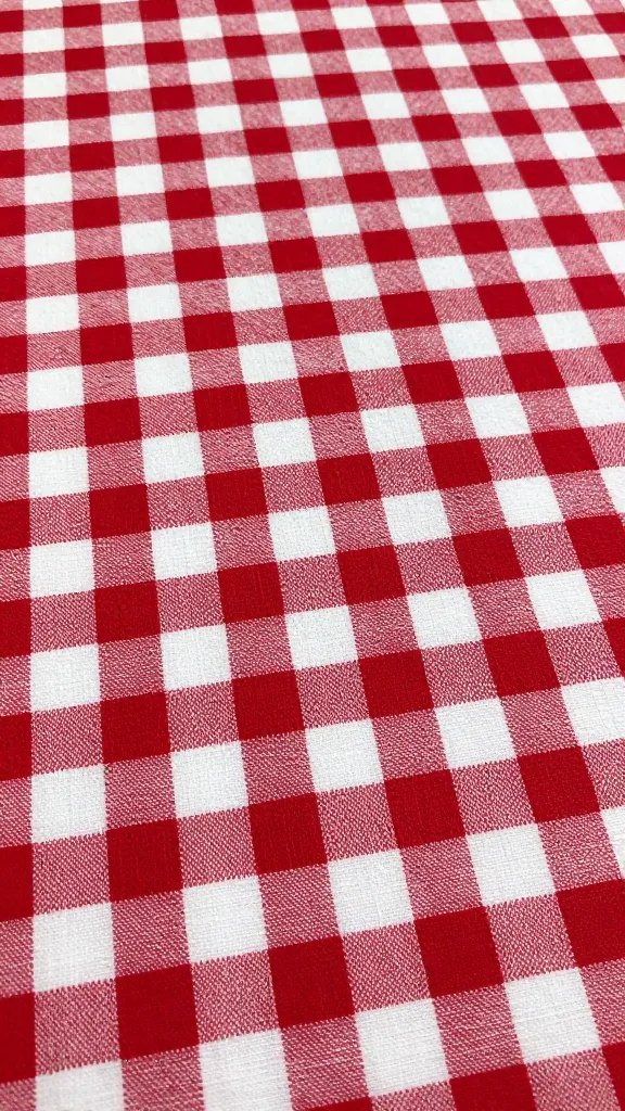 vintage red-and-white checkered picnic cloth, soft natural light