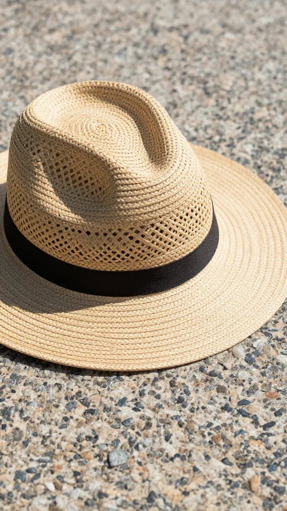 straw hat brim resting on sun-warmed granite