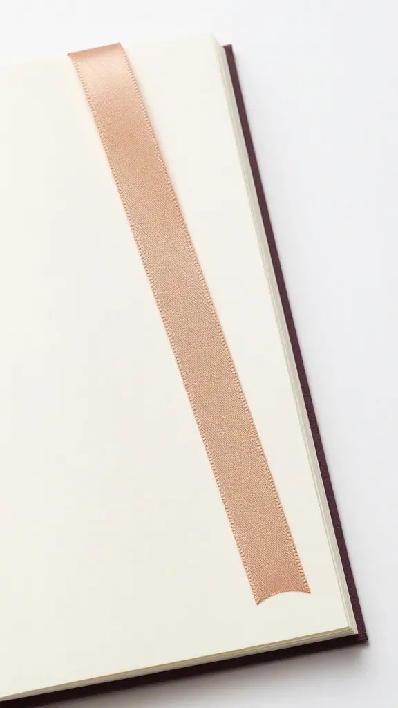 silk ribbon bookmark draped over journal edge