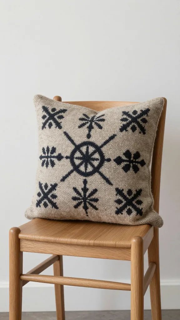 single Motif Berbere wool pillow on oak chair