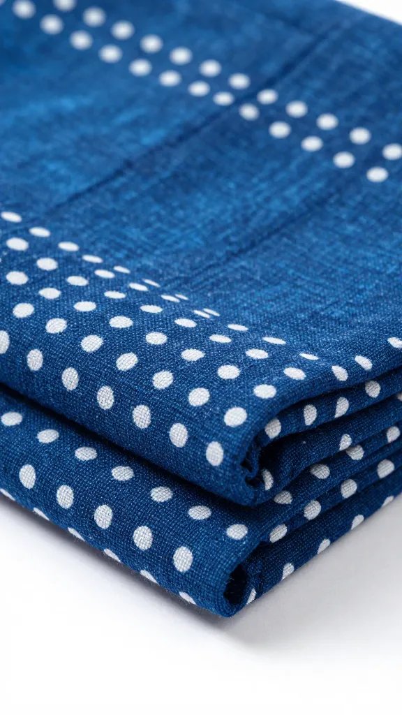 folded indigo Adire throw with resist dots, closeup