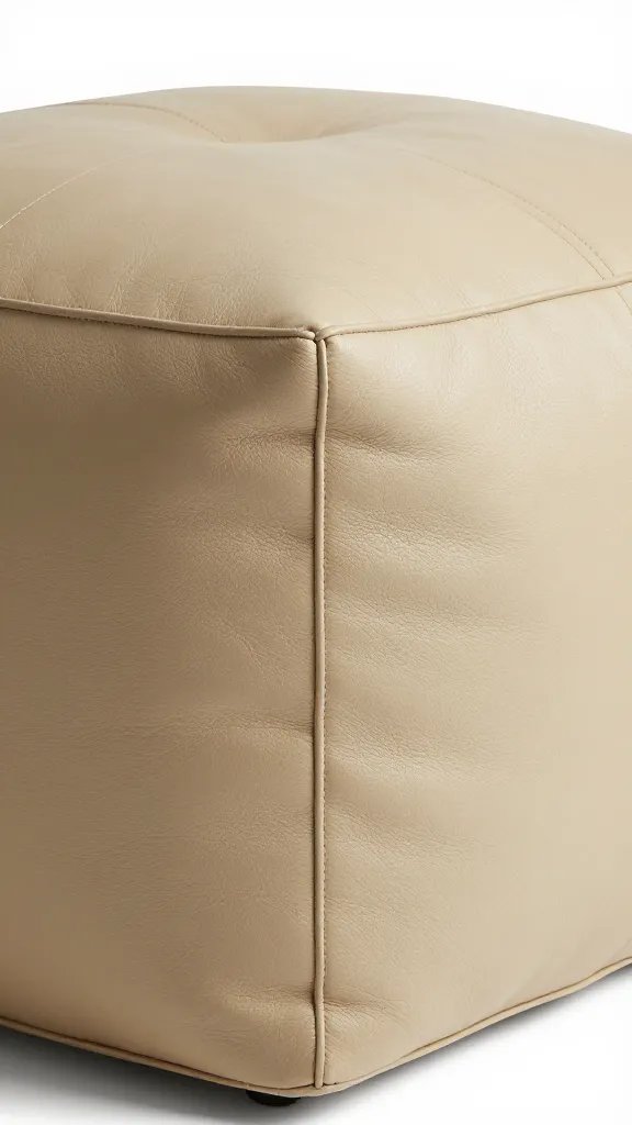 single sand-toned Berber pouf leather corner, closeup