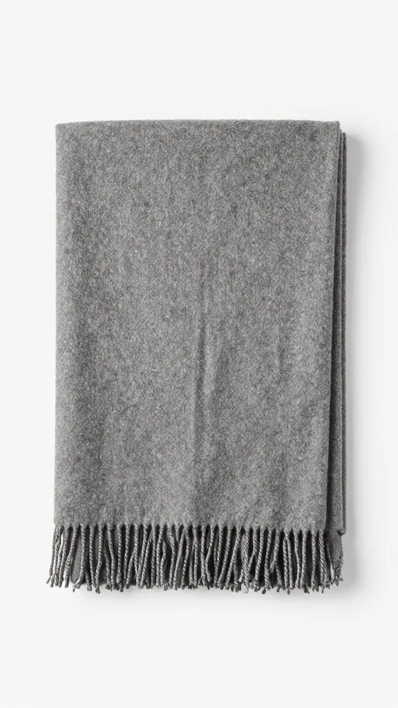 folded wool throw blanket with fringe on edge