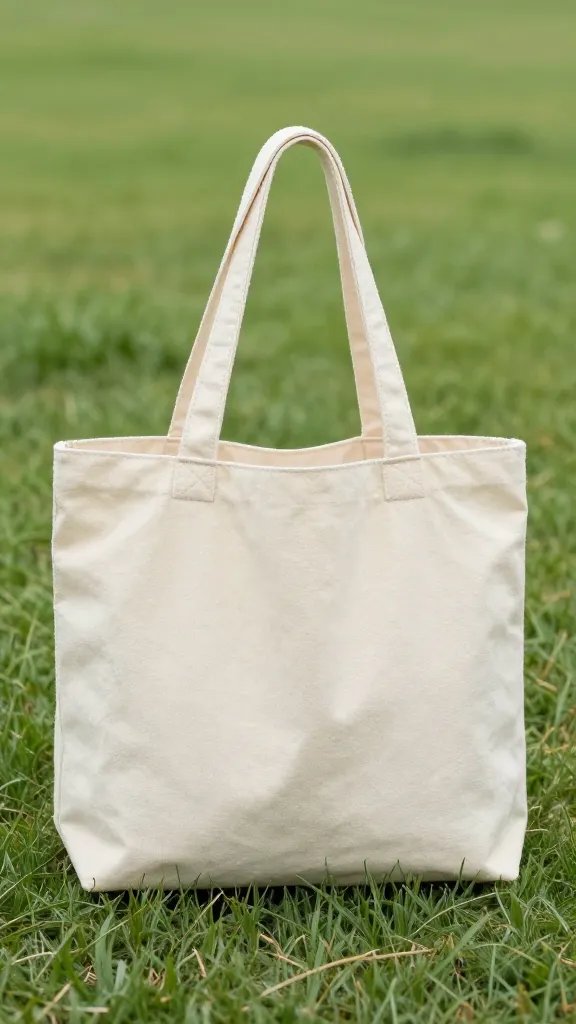 cream canvas picnic tote on trimmed grass