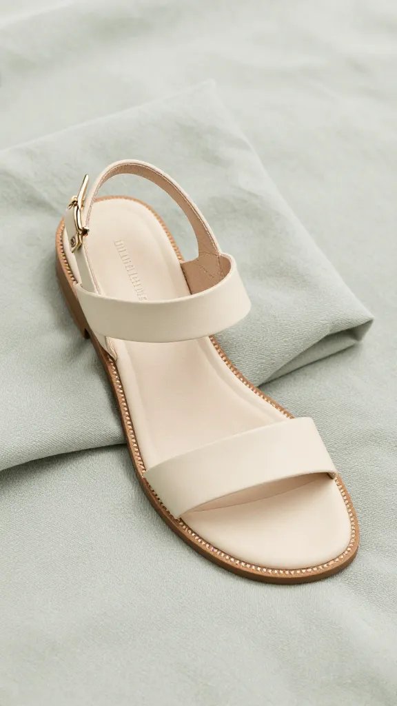 cream leather sandal on sage picnic blanket folds