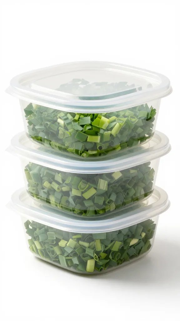 lidded plastic deli container of chopped scallions