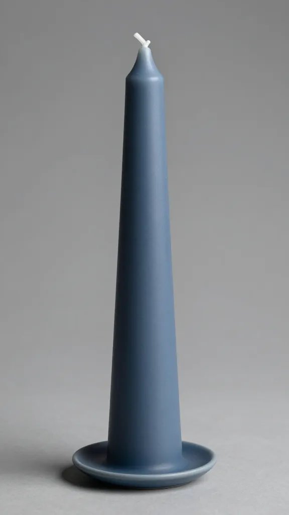 aubergine taper candle in matte moody blue holder