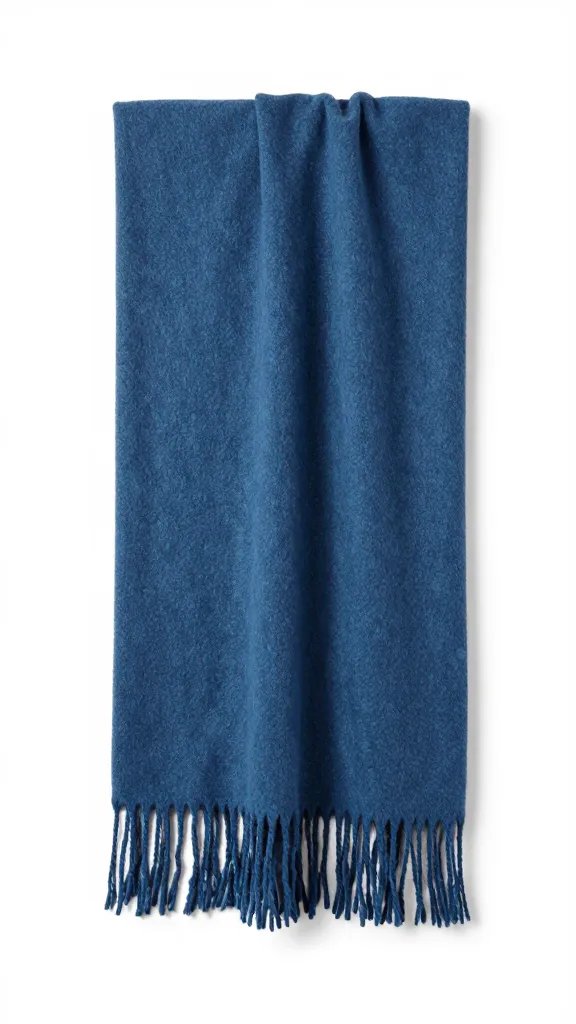 moody blue wool throw fringe detail