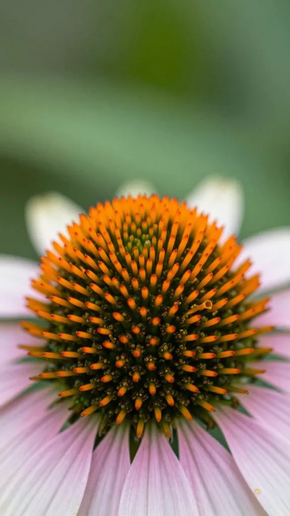 single echinacea cone flowerhead, detailed orange disk