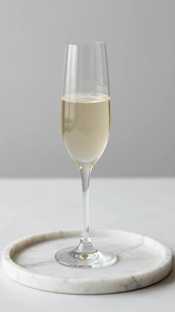 single champagne flute on Viola Marble tray
