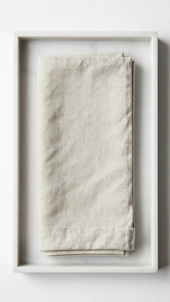 folded linen napkin atop Viola Marble tray