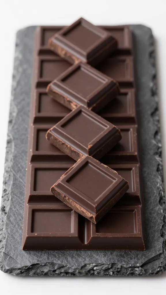 dark chocolate squares on Viola Marble slab