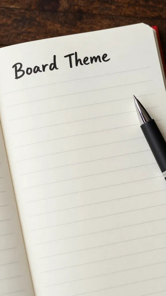 focused shot of notebook page titled “Board Theme,” pen