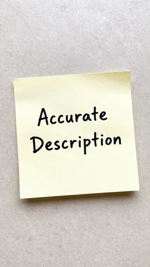 single sticky note reading “Accurate Description,” textured desk