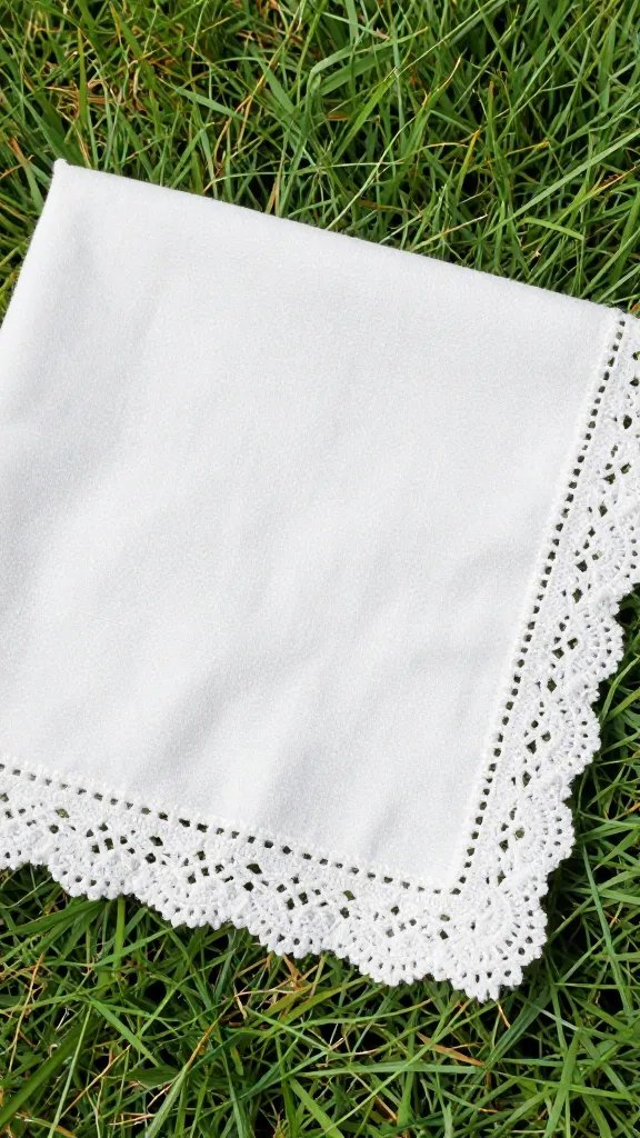 white cotton napkin with lace corner on grass