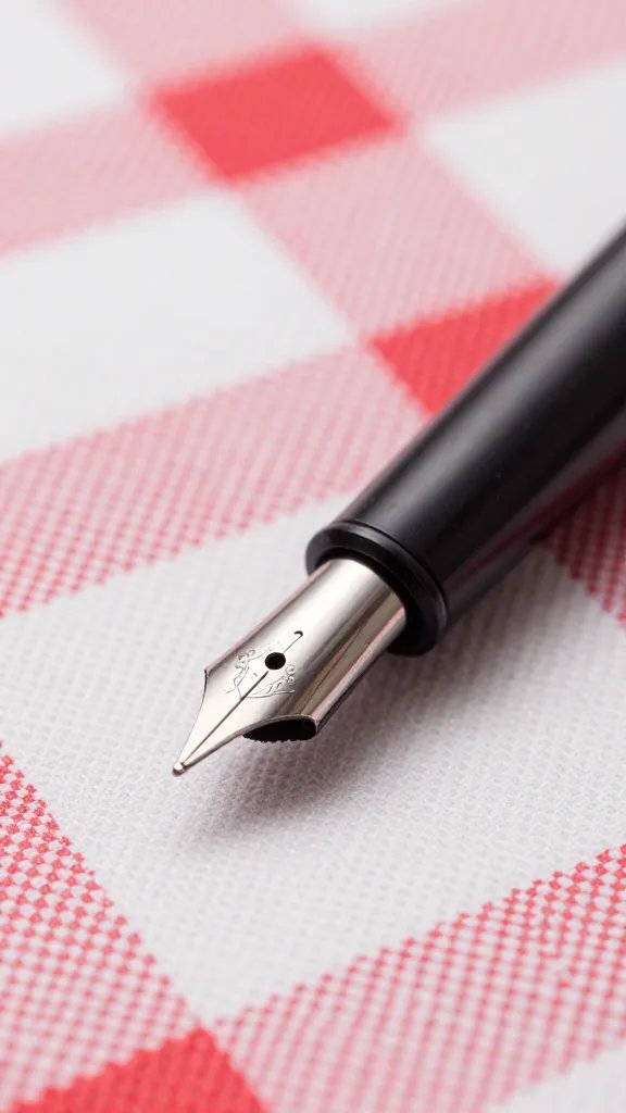 closeup of screw-cap fountain pen nib on picnic blanket