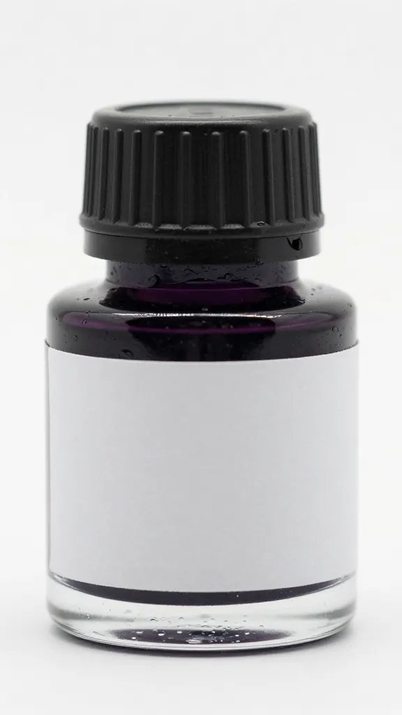 water-resistant ink bottle label, tight macro on cap seal