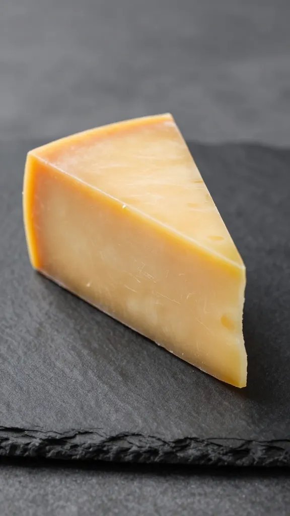Beeswax-wrapped wedge of aged cheddar on slate