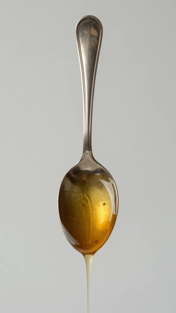 Single pewter spoon dripping pine honey