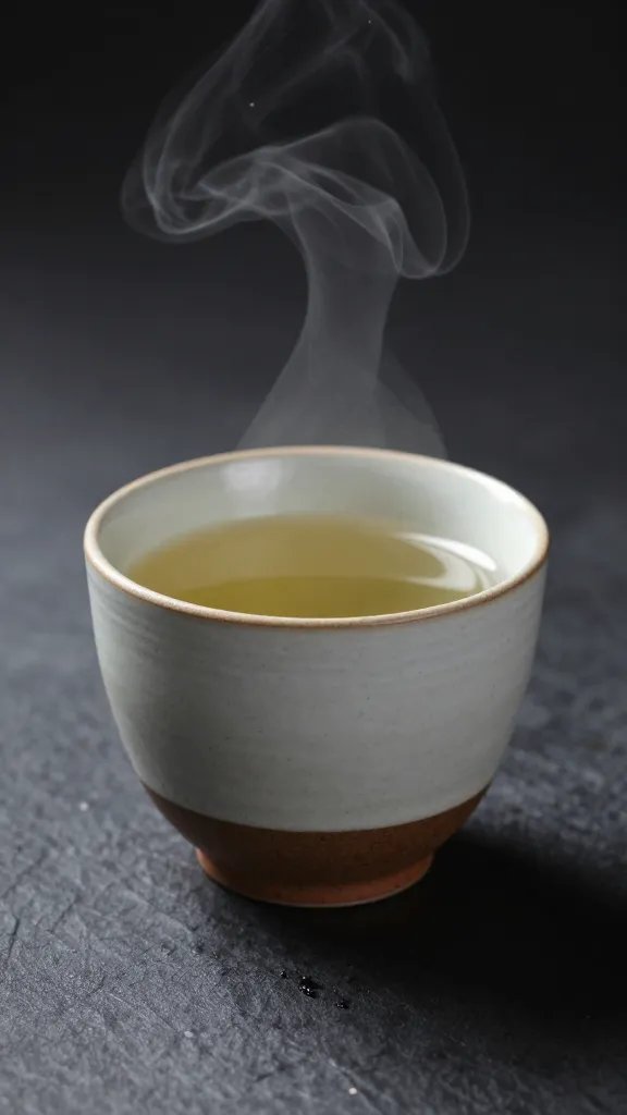 Hand-thrown mug of nettle tea, steam rising