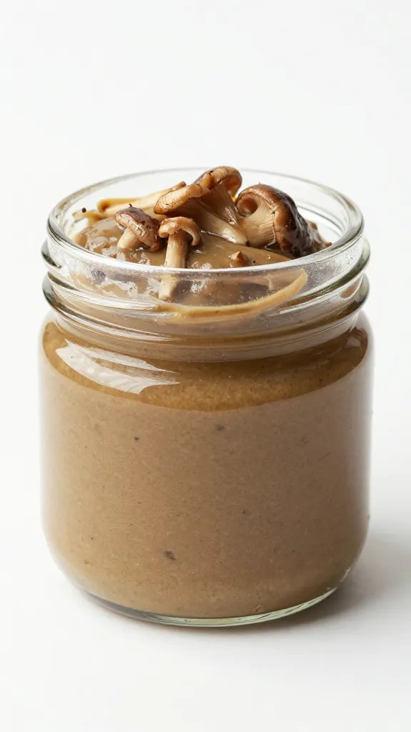 Single jar of foraged mushroom pâté, sealed