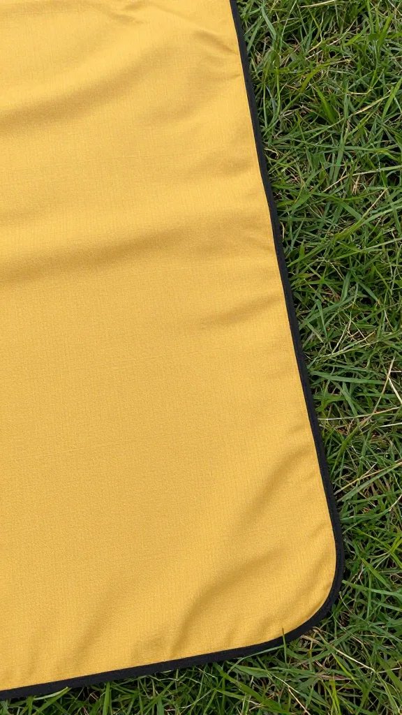 mustard-yellow picnic blanket corner on grass